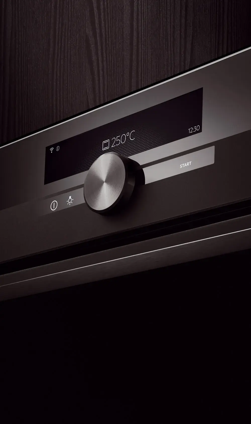 AEG Premium Drehwähler, der das Farbdisplay am Ofen steuert. 